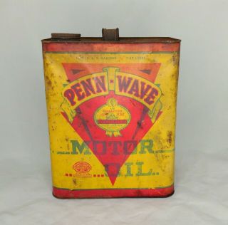 Rare 2 Gallon Penn Wave Motor Oil Can Vintage Pennsylvania Antique Advertising