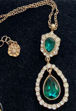Monet Vintage Necklace Emerald Green & Ice Rhinestone Pendant