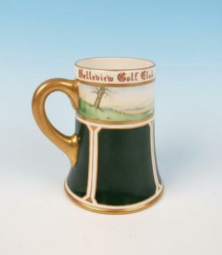 Antique Golf Trophy Belleview Club 1909 Hand Painted Art Nouveau Tankard Mug