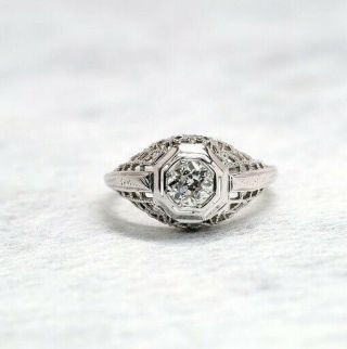 Engagement Wedding Ring Antique Art Deco 14k White Gold Over 1 Ct Round Diamond