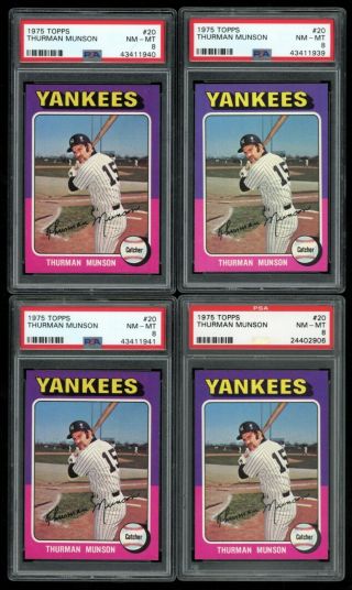 Group Of (5) 1975 Topps Thurman Munson Baseball Cards All Psa 8 Nm - Mt