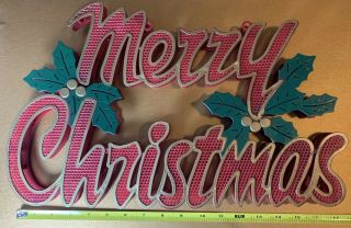 Vintage 17.  5” Wall Decor Sign Merry Christmas Holly Window Plastic Double Sided