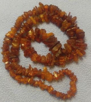 Vintage Amber Chip Graduated Bead Necklace 28 "