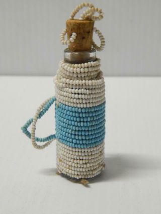Unusual Vintage Paiute Indian Beaded Glass Perfume Bottle Cork Lid Old