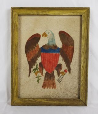 Antique Vintage Primitive Folk Art Naive Oil Painting Patriotic American Eagle