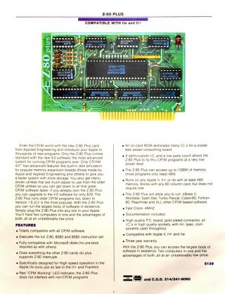 1983 Applied Engineering AE Z - 80 Plus CP/M Card Apple II IIe IIgs 3