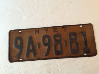 Good Vintage 1927 York State License Plate (9a - 98 - 81)
