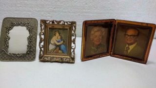 3 Mini Vintage Picture Frames 1 Double Purse Avon Gold Ornate Dollhouse Art Etc