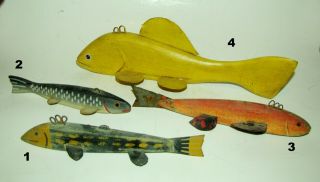 Antique Wood Tin Weighted Fishing Lure Fish Decoy Hand Painted Folk Art