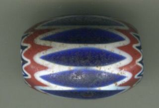 African Trade Beads Vintage Venetian Glass Old 6 Layer Blue Chevron 25x18mm