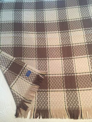 Vintage Pendleton Brown And Ivory Plaid Wool Throw Blanket 67x55 Cond