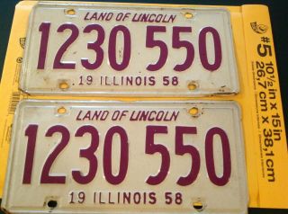 Illinois 1958 License Plate Pair 1230 550 Matching