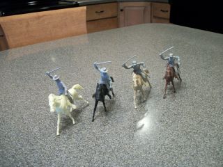 Four Vintage Marx Blue And Gray Civil War Gray Cavalry Soldiers & Horses