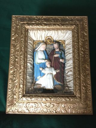 Antique Holy Family Framed Shadow Box Jesus Joseph Mary Religious