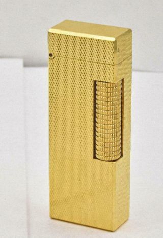 Vintage Dunhill Gold Plated Rolligas Butane Lighter Switzerland Checkered Case