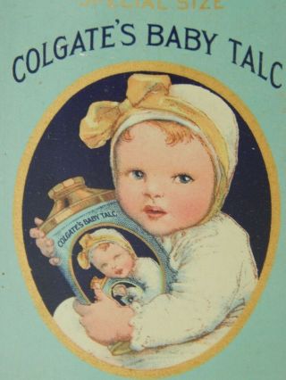 Antique Colgate ' s Baby Talc Talcum Powder Full Tin 6 Oz.  Advertising 2