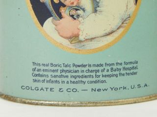 Antique Colgate ' s Baby Talc Talcum Powder Full Tin 6 Oz.  Advertising 3