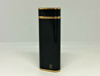 Auth Cartier Black Enamel K18 Gold - Plated Trim Oval Lighter