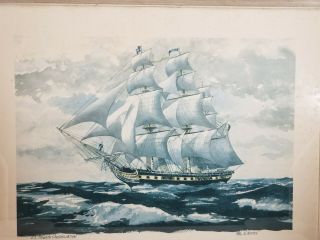 Vintage Print Paul N.  Norton Framed Us Frigate Constellation Ship Sea Nautical