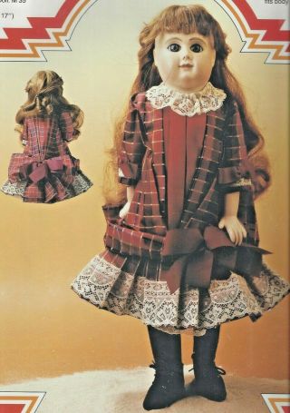 17 " Antique French German Doll Low Waist Bodice Pleats Bustle Dress Sash Pattern