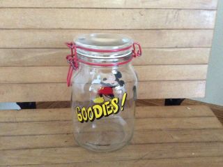 Disney Mickey Mouse Goodies Anchor Hocking Glass Jar Treat Candy Cookies Vintage 2