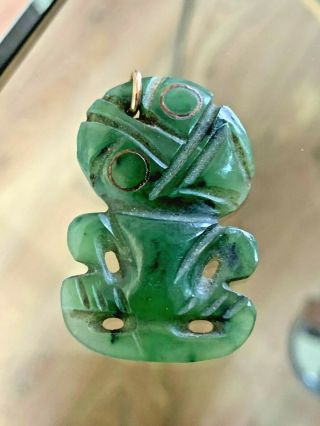 Antique Vintage Zealand Maori Greenstone Nephrite Green Jade Hei Tiki