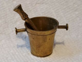 Vintage Antique 1 " Miniature Solid Brass Mortar & Pestle Apothecary Pharmacist