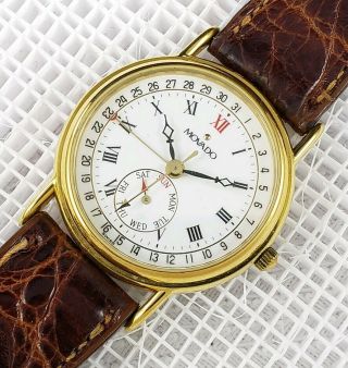 Vintage Ladies Movado 87 - 06 - 825 Calendar Day Date Gold Tone Wrist Watch