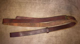 Vintage Adjustable Military 1” Brown Leather Rifle Sling -
