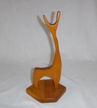 Vtg Mid Century Hand Crafted Wood Llama Deer Sculpture 11.  5 " Height Kitsch