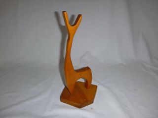 Vtg Mid Century Hand Crafted Wood Llama Deer Sculpture 11.  5 