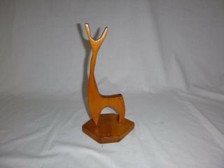 Vtg Mid Century Hand Crafted Wood Llama Deer Sculpture 11.  5 