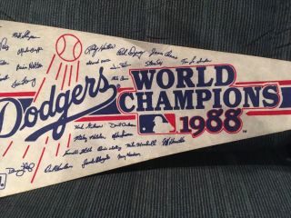 L.  A.  Dodgers 1988 World Series Champs Pennant With Facsilime Signatures