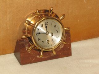 Chelsea Vintage Clock,  Ships Wheel Trim 2 1/2 Inch Dial Red Brass 1947