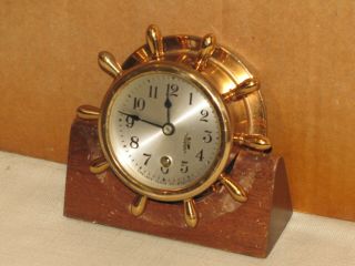 CHELSEA VINTAGE CLOCK,  SHIPS WHEEL TRIM 2 1/2 INCH DIAL RED BRASS 1947 3
