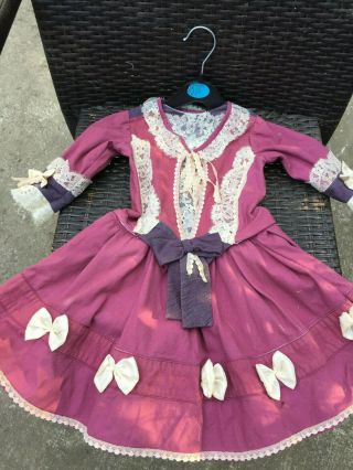 Antique Cotton Dress For French Doll 12 - 15 Jumeau Steiner Bru Antique Lace