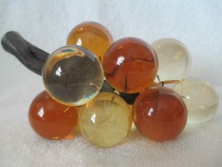 Vintage Mid Century Amber And Light Gold Lucite Acrylic Grape Cluster