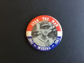 Vintage Stan Musial 3 1/2  Retirement " Pinback/button (stan The Man/1941 - 1963)