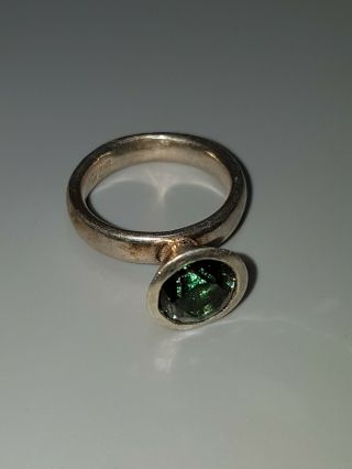 Vintage Sterling Silver Ring With Inlay Green Gem Stone Size M