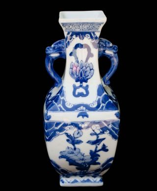 14 " Tall Large Vintage Chinese Blue&white Porcelain Vase Hand Painted.