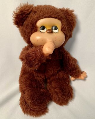 Vintage Thumb Sucking Monkey Teddy Bear Rubber Face Plush Toy Brown 8 "