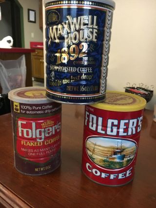 Vintage Folgers Coffee Cans & Maxwell House Coffee Tin Can Coin Bank