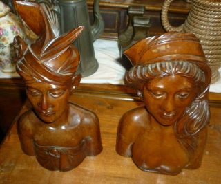 Large Vintage Carved Balinese Hardwood Busts
