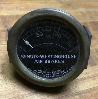 Vintage Bendix Westinghouse Air Brakes 205109 Reservoir Pressure Gauge Elyria Oh