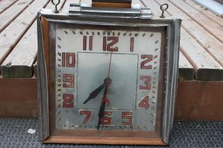Rare Antique Hammond Clock Reverse Painted Glass Art Deco Wood Chrome Sign - S41