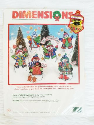 Vintage 1998 Dimensions Needlepoint Kit Snowmen Snow Folk Ornaments Set Of 6