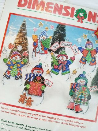 Vintage 1998 Dimensions Needlepoint Kit Snowmen Snow Folk Ornaments Set of 6 2