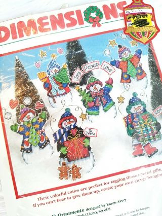 Vintage 1998 Dimensions Needlepoint Kit Snowmen Snow Folk Ornaments Set of 6 3