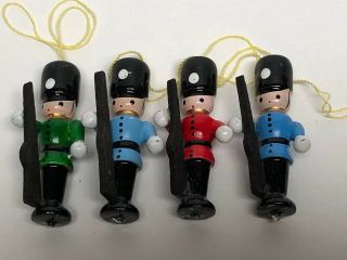 Vintage Christmas Ornaments Set Of 4 Miniature Wood Soldiers With Rifle