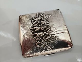 Vintage Denmark Silver Plated Cigarette Case / Musketeers / Cavaliers / Soldiers